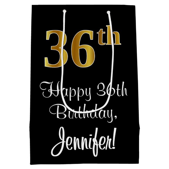 Sac Cadeau Moyen Luxueux, élégant, Faux Gold Look 36e anniversaire (Dos)