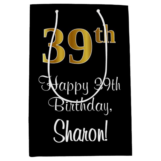 Sac Cadeau Moyen Luxueux, élégant, Faux Gold Look 39e anniversaire (Devant)