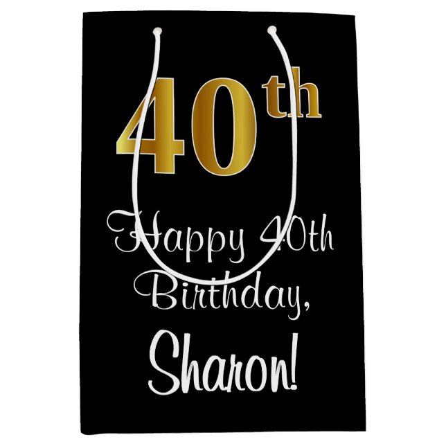 Sac Cadeau Moyen Luxueux, élégant, Faux Gold Look 40e anniversaire (Devant)