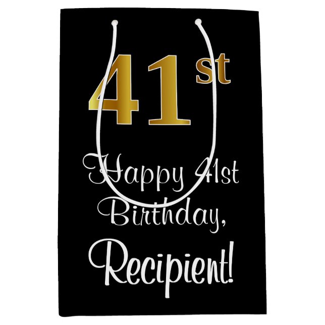 Sac Cadeau Moyen Luxueux, élégant, Faux Gold Look 41e anniversaire (Devant)