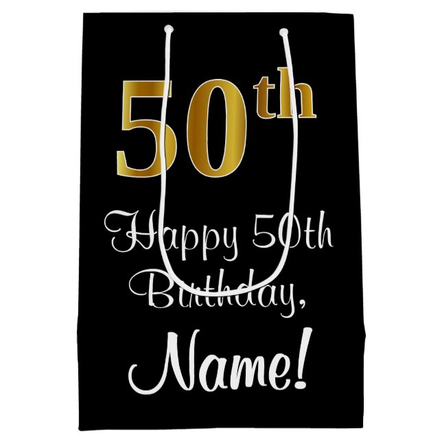 Sac Cadeau Moyen Luxueux, élégant, Faux Gold Look 50e anniversaire (Dos)