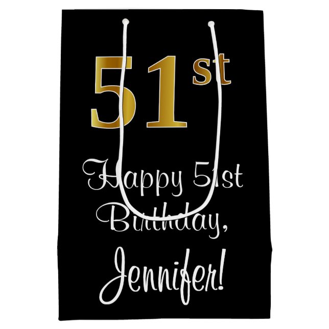 Sac Cadeau Moyen Luxueux, élégant, Faux Gold Look 51e anniversaire (Dos)