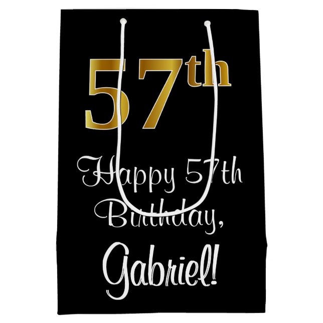 Sac Cadeau Moyen Luxueux, élégant, Faux Gold Look 57e anniversaire (Dos)