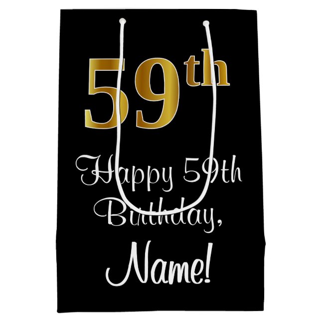 Sac Cadeau Moyen Luxueux, élégant, Faux Gold Look 59e anniversaire (Dos)