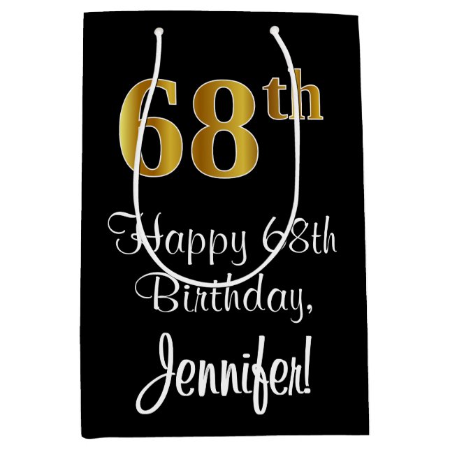 Sac Cadeau Moyen Luxueux, élégant, Faux Gold Look 68e anniversaire (Devant)