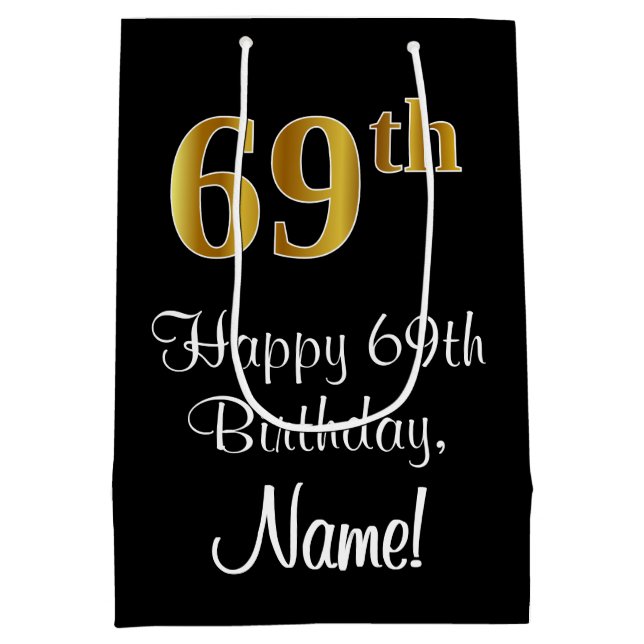Sac Cadeau Moyen Luxueux, élégant, Faux Gold Look 69e anniversaire (Dos)