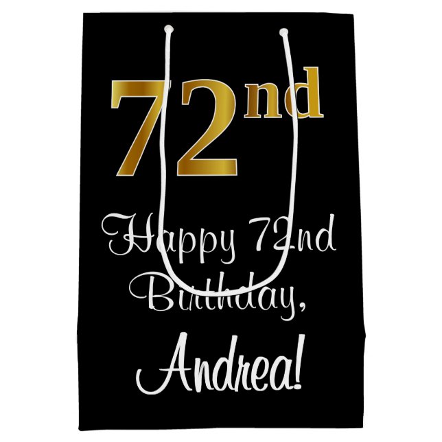 Sac Cadeau Moyen Luxueux, élégant, Faux Gold Look 72e anniversaire (Dos)