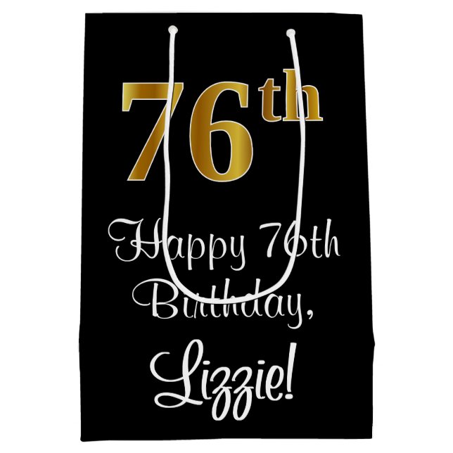 Sac Cadeau Moyen Luxueux, élégant, Faux Gold Look 76e anniversaire (Dos)