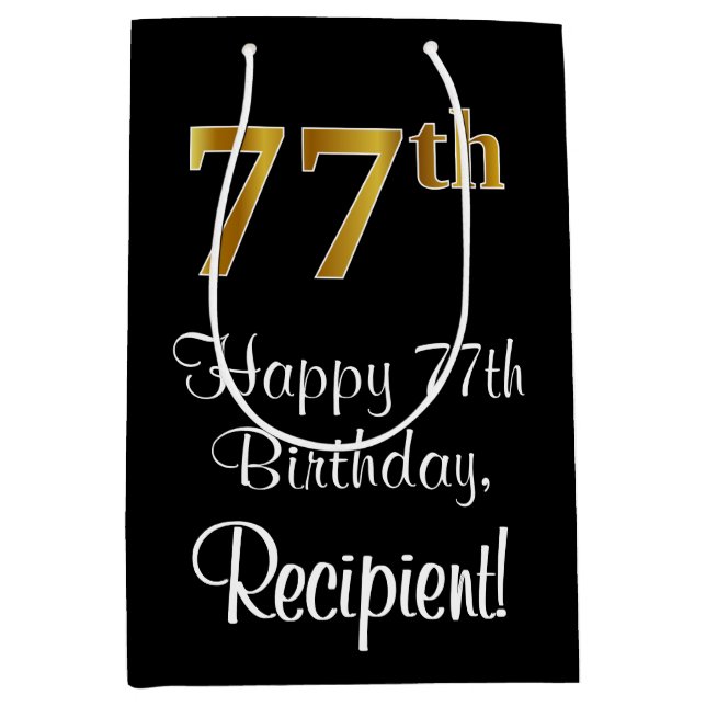 Sac Cadeau Moyen Luxueux, élégant, Faux Gold Look 77e anniversaire (Devant)