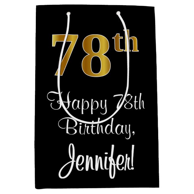 Sac Cadeau Moyen Luxueux, élégant, Faux Gold Look 78e anniversaire (Devant)