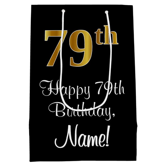 Sac Cadeau Moyen Luxueux, élégant, Faux Gold Look 79e anniversaire (Dos)