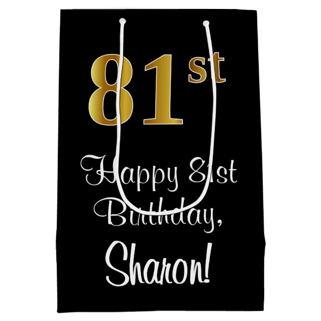 Sac Cadeau Moyen Luxueux, élégant, Faux Gold Look 81e anniversaire (Dos)