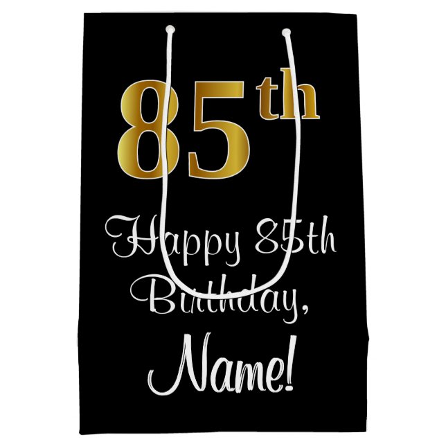 Sac Cadeau Moyen Luxueux, élégant, Faux Gold Look 85e anniversaire (Dos)