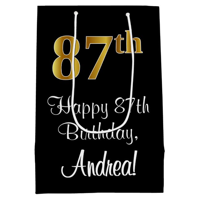 Sac Cadeau Moyen Luxueux, élégant, Faux Gold Look 87e anniversaire (Dos)