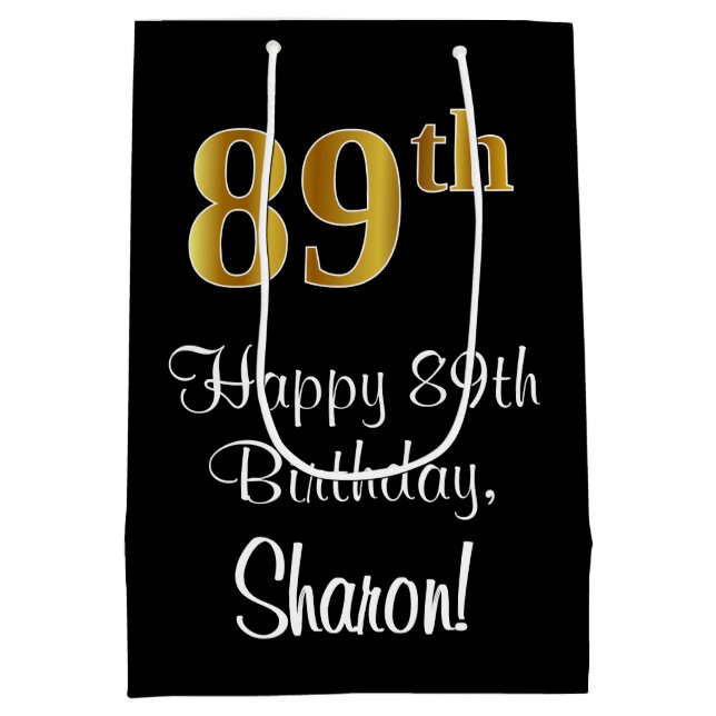 Sac Cadeau Moyen Luxueux, élégant, Faux Gold Look 89e anniversaire (Dos)