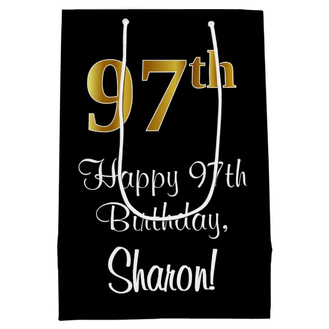 Sac Cadeau Moyen Luxueux, élégant, Faux Gold Look 97e anniversaire (Dos)