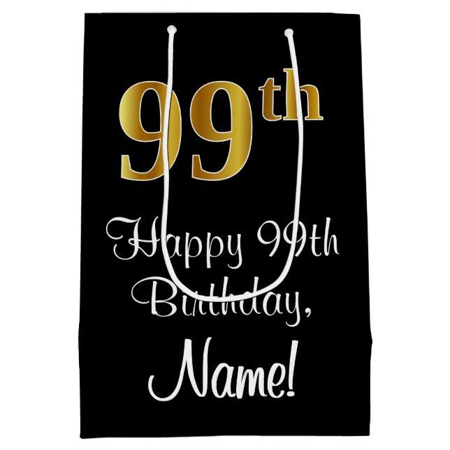 Sac Cadeau Moyen Luxueux, élégant, Faux Gold Look 99e anniversaire (Dos)