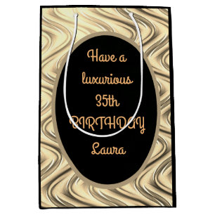 Sac Cadeau Moyen Luxueux Or et Noir Personnalisé 35e Anniversaire