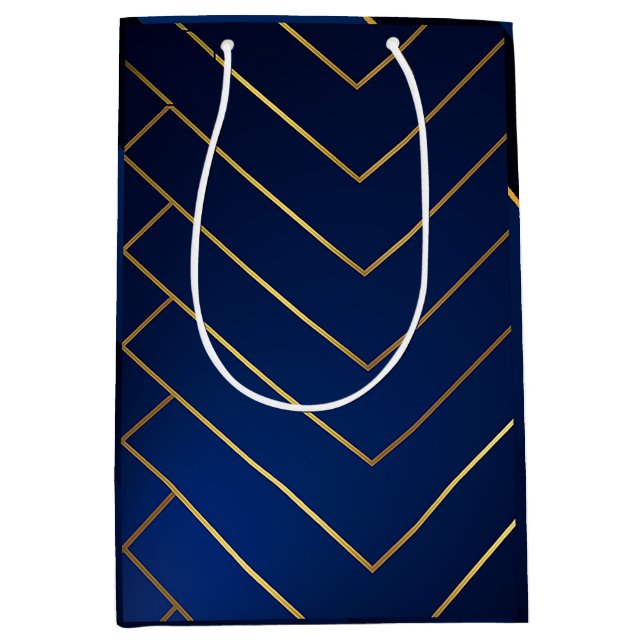 Sac Cadeau Moyen Luxueux Sleek et sophistiqué Navy Blue & Gold (Devant)