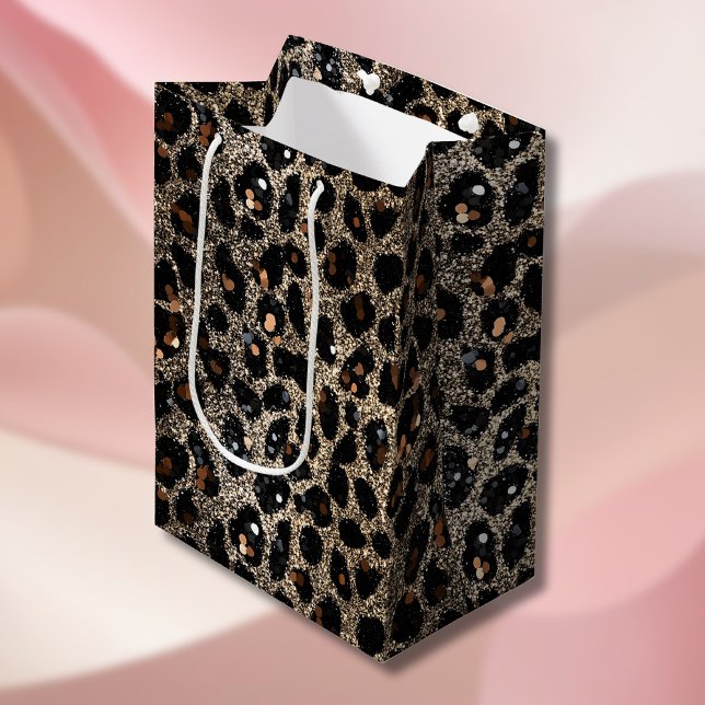 Sac Cadeau Moyen Luxury Glitter Brown Black Gold Leopard Pattern (Créateur téléchargé)