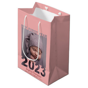 Sac Cadeau Moyen Ma première année 2023 Découpe moderne Baby Photo