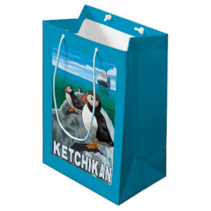 Sac Cadeau Moyen Macareux et bateau de croisière - Ketchikan,