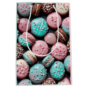 Sac Cadeau Moyen Macaron d'anniversaire rose et sarcelle