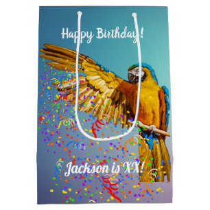 Sac Cadeau Moyen Macaw bleu et jaune lance Confetti