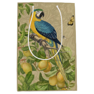 Sac Cadeau Moyen Macaw Blue Jaune Tropical Jungle Antique