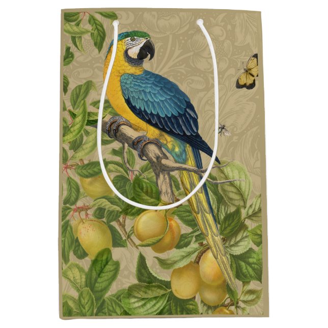 Sac Cadeau Moyen Macaw Blue Jaune Tropical Jungle Antique (Devant)