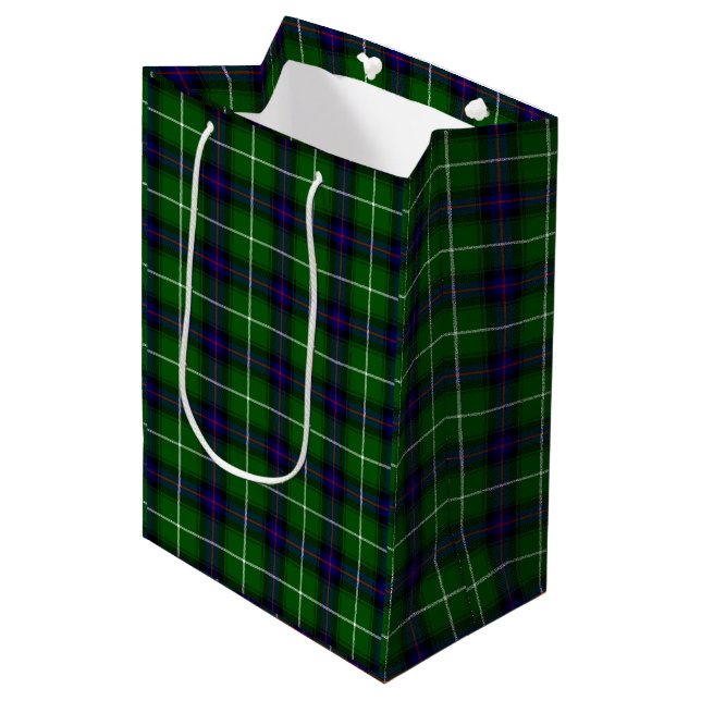 Sac Cadeau Moyen MacDonald tartan bleu vert plaid (Devant Angle)