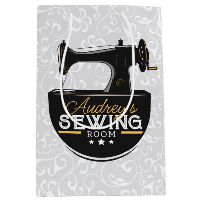 Sac Cadeau Moyen Machine à coudre ancienne AJOUTER NOM Couturière T (Devant)