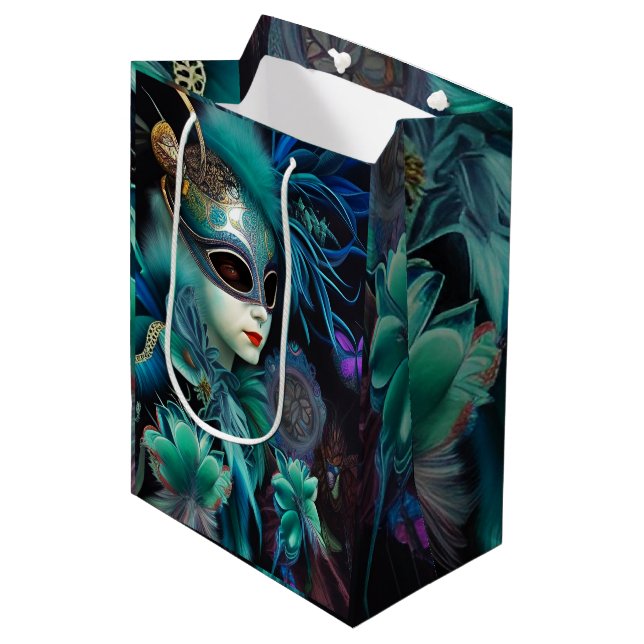 Sac Cadeau Moyen Madame Masquerade Turquoise (Devant Angle)