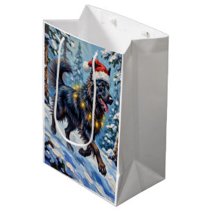 Sac Cadeau Moyen Magnifique Berger Belge Forêt de Neige Noël