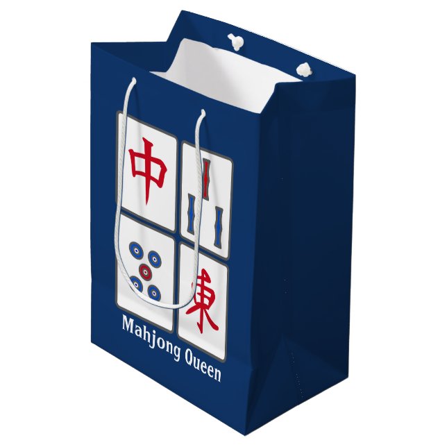 Sac Cadeau Moyen Mahjong Jeu Titres Design (Devant Angle)