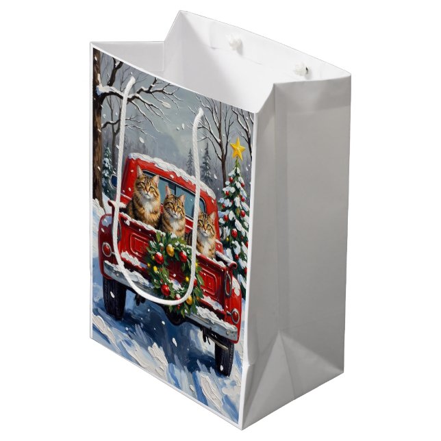 Sac Cadeau Moyen Maine Coon Christmas Red Truck Holiday (Devant Angle)