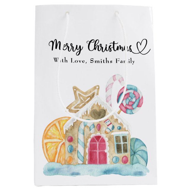 Sac Cadeau Moyen Maison de biscuits de Noël - Joyeux Noël (Devant)