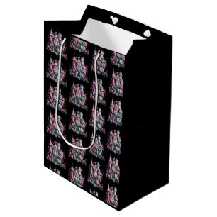 Sac Cadeau Moyen Maison hantée rose et grise motif Halloween