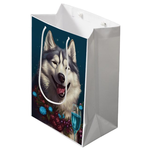 Sac Cadeau Moyen Malamute de l'Alaska Nouvel An (Devant Angle)