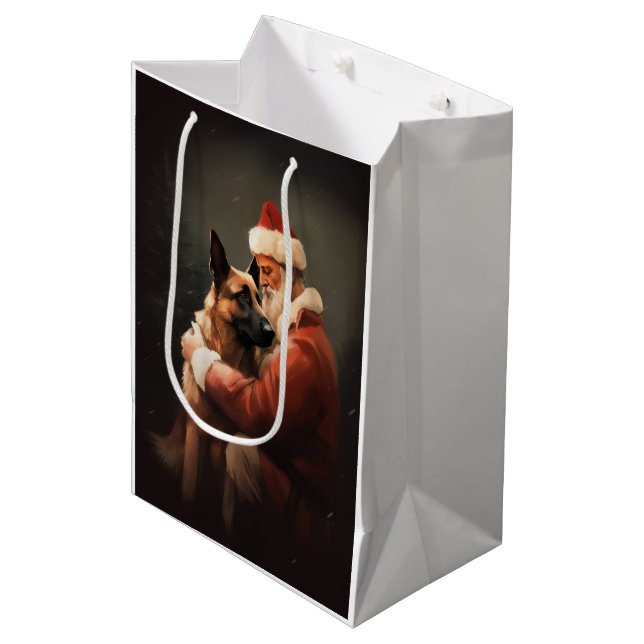 Sac Cadeau Moyen Malinoi Belge Avec Noël Festif Du Père Noël (Devant Angle)