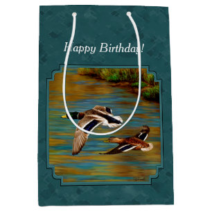 Sac Cadeau Moyen Mallard Canards en vol Turquoise