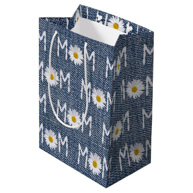 Sac Cadeau Moyen Maman Daisy Sur Blue Denim (Dos Angle)