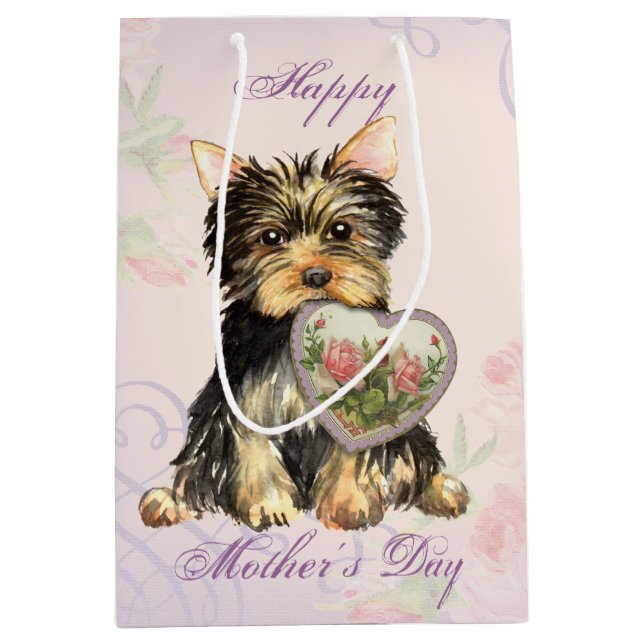 Sac Cadeau Moyen Maman de coeur de Yorkie (Devant)