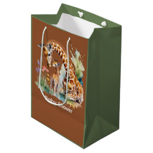 Sac Cadeau Moyen Maman et moi Girafe aquarelle Baby Shower