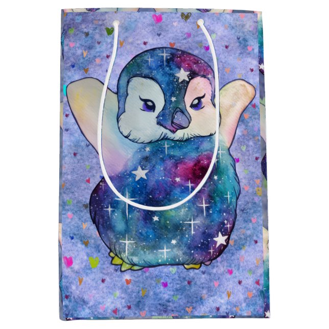 Sac Cadeau Moyen Manchot nommé Bouton (Devant)
