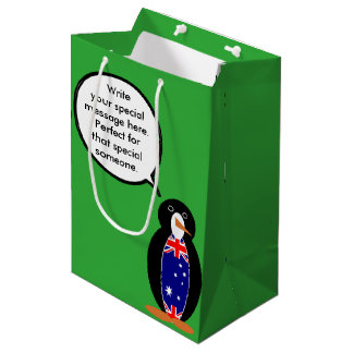Sac Cadeau Moyen Manchot parlant australien personnalisé Mme
