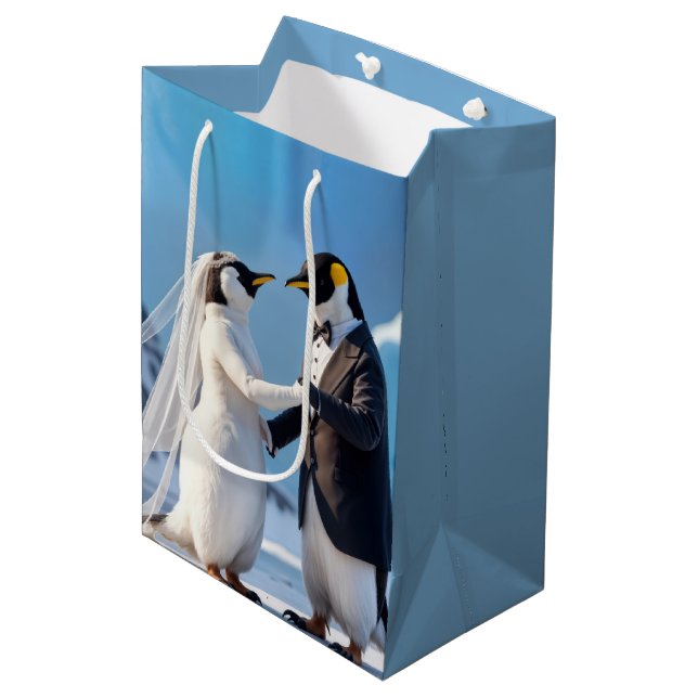 Sac Cadeau Moyen Manchots mariés dansant (Devant Angle)