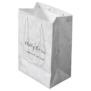 Sac Cadeau Moyen Maquillage monogramme blanc marbre script typograp