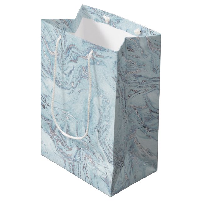 Sac Cadeau Moyen Marbre bleu argent (Devant Angle)