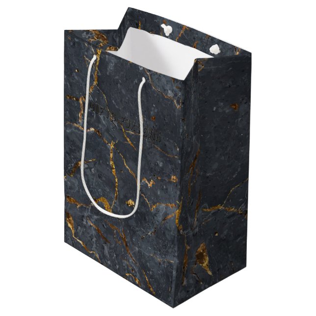 Sac Cadeau Moyen Marbre de luxe noir et or texture (Devant Angle)
